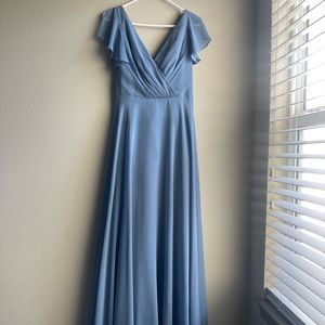 David’s Bridal Steel Blue bridesmaid dress